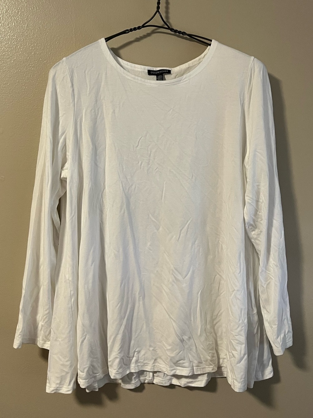 Eileen Fisher White Long Sleeve A-Line Top Size Large